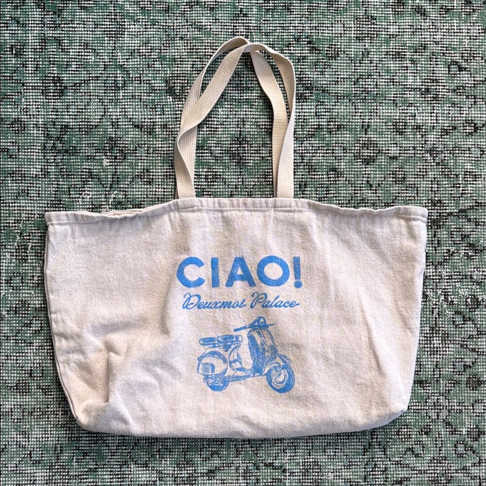 Deuxmoi Limited Edition Ciao Canvas Tote Bag - Cream and Blue
